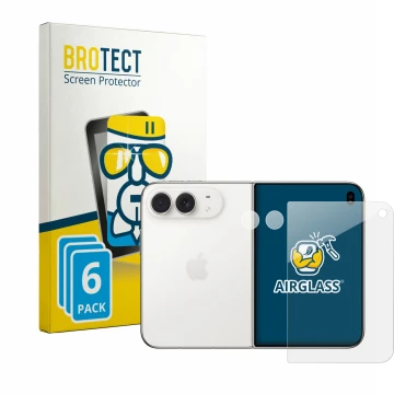 Vorderseite einer Produktverpackung mit dem Markenlogo BROTECT. Daneben ist das Gerät Apple iPhone Duo (Display+Kamera) mit de