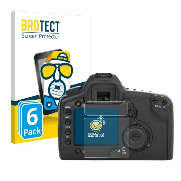 Vorderseite einer Produktverpackung mit dem Markenlogo BROTECT. Daneben ist das Gerät Canon EOS 5D mit dem zugehörigen Display