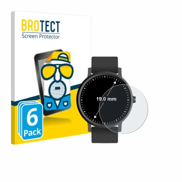 Vorderseite einer Produktverpackung mit dem Markenlogo BROTECT. Daneben ist das Gerät Armbanduhren (Kreisrund, ø: 19 mm) mit d