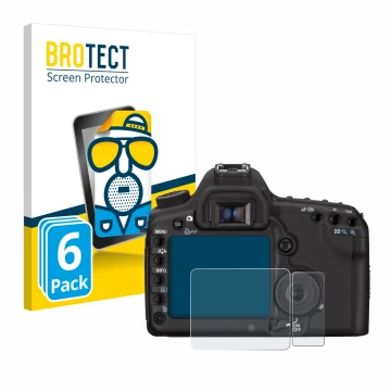 Vorderseite einer Produktverpackung mit dem Markenlogo BROTECT. Daneben ist das Gerät Canon EOS 5D Mark II mit dem zugehörigen