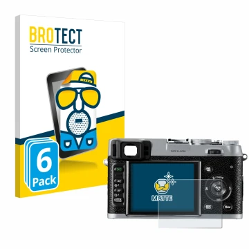 Vorderseite einer Produktverpackung mit dem Markenlogo BROTECT. Daneben ist das Gerät Fujifilm FinePix X100 mit dem zugehörige