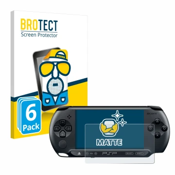 Vorderseite einer Produktverpackung mit dem Markenlogo BROTECT. Daneben ist das Gerät Sony PSP 1004 mit dem zugehörigen Displa