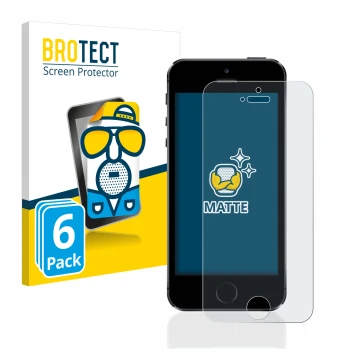 Vorderseite einer Produktverpackung mit dem Markenlogo BROTECT. Daneben ist das Gerät Apple iPhone 5S mit dem zugehörigen Disp