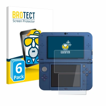Vorderseite einer Produktverpackung mit dem Markenlogo BROTECT. Daneben ist das Gerät Nintendo New 3DS XL mit dem zugehörigen 