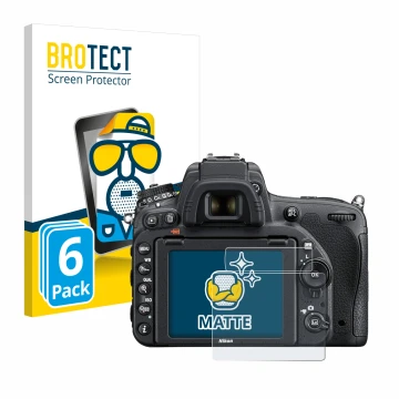 Vorderseite einer Produktverpackung mit dem Markenlogo BROTECT. Daneben ist das Gerät Nikon D750 mit dem zugehörigen Displaysc