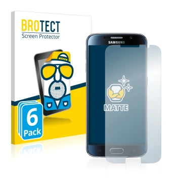 Vorderseite einer Produktverpackung mit dem Markenlogo BROTECT. Daneben ist das Gerät Samsung Galaxy S6 mit dem zugehörigen Di
