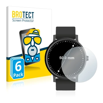 Vorderseite einer Produktverpackung mit dem Markenlogo BROTECT. Daneben ist das Gerät Armbanduhren (Kreisrund, ø: 50 mm) mit d