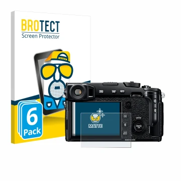 Vorderseite einer Produktverpackung mit dem Markenlogo BROTECT. Daneben ist das Gerät Fujifilm X-Pro2 mit dem zugehörigen Disp