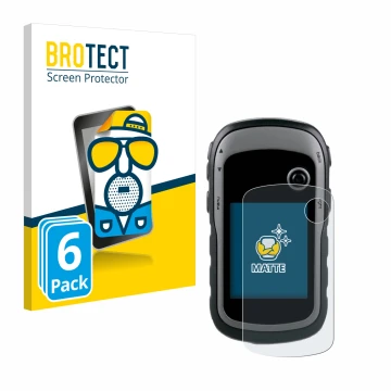 Vorderseite einer Produktverpackung mit dem Markenlogo BROTECT. Daneben ist das Gerät Garmin eTrex 30x mit dem zugehörigen Dis