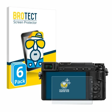 Vorderseite einer Produktverpackung mit dem Markenlogo BROTECT. Daneben ist das Gerät Panasonic Lumix DMC-GX80 mit dem zugehör