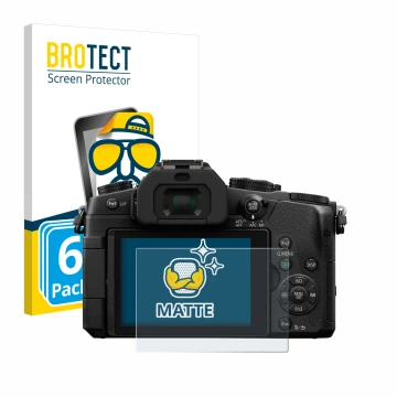 Vorderseite einer Produktverpackung mit dem Markenlogo BROTECT. Daneben ist das Gerät Panasonic Lumix DMC-G81 mit dem zugehöri