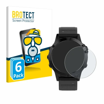 Vorderseite einer Produktverpackung mit dem Markenlogo BROTECT. Daneben ist das Gerät Garmin Fenix 5 (47 mm) mit dem zugehörig