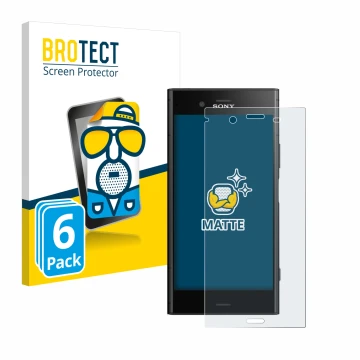 Vorderseite einer Produktverpackung mit dem Markenlogo BROTECT. Daneben ist das Gerät Sony Xperia XZ1 mit dem zugehörigen Disp