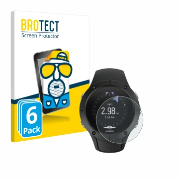 Vorderseite einer Produktverpackung mit dem Markenlogo BROTECT. Daneben ist das Gerät Suunto Spartan Trainer Wrist HR mit dem 