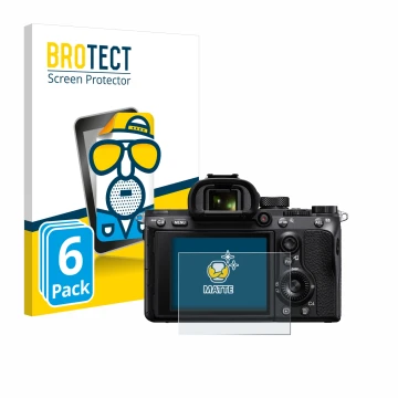 Vorderseite einer Produktverpackung mit dem Markenlogo BROTECT. Daneben ist das Gerät Sony Alpha 7 III (ILCE-7M3) mit dem zuge