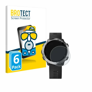 Vorderseite einer Produktverpackung mit dem Markenlogo BROTECT. Daneben ist das Gerät Garmin Forerunner 645 Music mit dem zuge