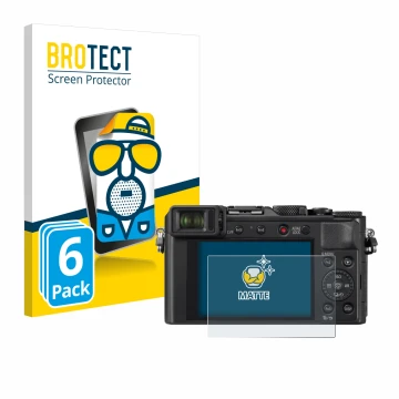 Vorderseite einer Produktverpackung mit dem Markenlogo BROTECT. Daneben ist das Gerät Panasonic Lumix DC-LX100 II mit dem zuge