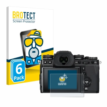 Vorderseite einer Produktverpackung mit dem Markenlogo BROTECT. Daneben ist das Gerät Fujifilm X-T3 mit dem zugehörigen Displa