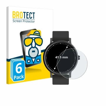 Vorderseite einer Produktverpackung mit dem Markenlogo BROTECT. Daneben ist das Gerät Armbanduhren (Kreisrund, ø: 41.5 mm) mit