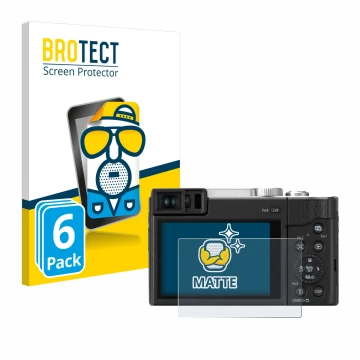 Vorderseite einer Produktverpackung mit dem Markenlogo BROTECT. Daneben ist das Gerät Panasonic Lumix DC-TZ96 mit dem zugehöri