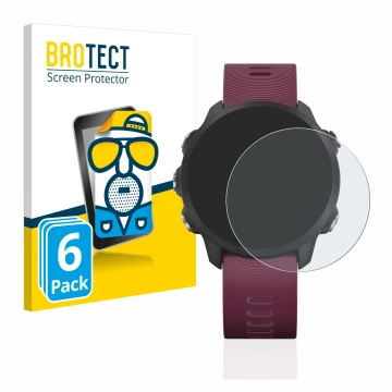 Vorderseite einer Produktverpackung mit dem Markenlogo BROTECT. Daneben ist das Gerät Garmin Forerunner 245 mit dem zugehörige