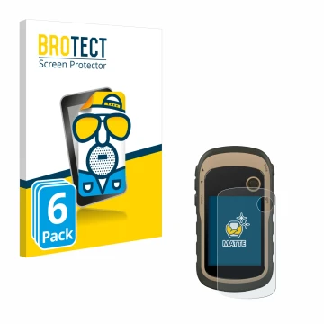 Vorderseite einer Produktverpackung mit dem Markenlogo BROTECT. Daneben ist das Gerät Garmin eTrex 32x mit dem zugehörigen Dis