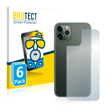 Vorderseite einer Produktverpackung mit dem Markenlogo BROTECT. Daneben ist das Gerät Apple iPhone 11 Pro (Rückseite) mit dem 