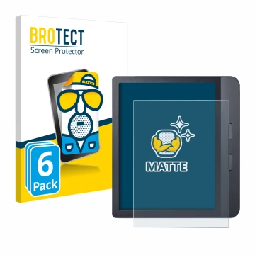 Vorderseite einer Produktverpackung mit dem Markenlogo BROTECT. Daneben ist das Gerät Kobo Libra H2O mit dem zugehörigen Displ