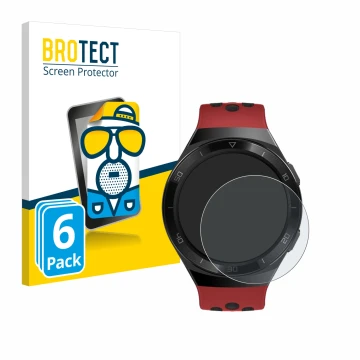 Vorderseite einer Produktverpackung mit dem Markenlogo BROTECT. Daneben ist das Gerät Huawei Watch GT 2e mit dem zugehörigen D