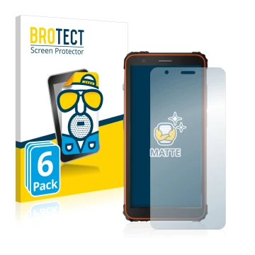 Vorderseite einer Produktverpackung mit dem Markenlogo BROTECT. Daneben ist das Gerät Blackview BV6600 mit dem zugehörigen Dis