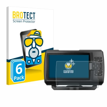 Vorderseite einer Produktverpackung mit dem Markenlogo BROTECT. Daneben ist das Gerät Garmin Striker Vivid 7cv mit dem zugehör