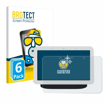 Vorderseite einer Produktverpackung mit dem Markenlogo BROTECT. Daneben ist das Gerät Google Nest Hub 2 mit dem zugehörigen Di