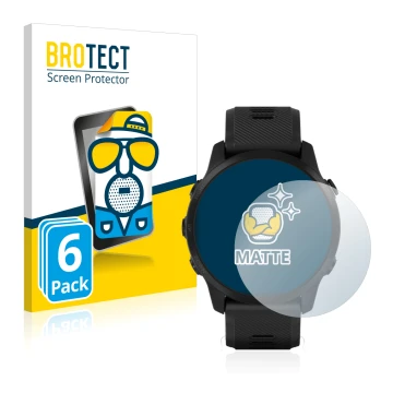 Vorderseite einer Produktverpackung mit dem Markenlogo BROTECT. Daneben ist das Gerät Garmin Forerunner 945 LTE mit dem zugehö