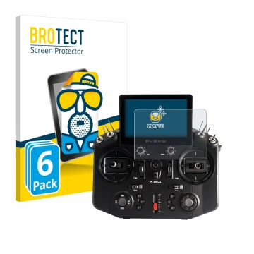 Vorderseite einer Produktverpackung mit dem Markenlogo BROTECT. Daneben ist das Gerät FrSky Tandem X20 mit dem zugehörigen Dis