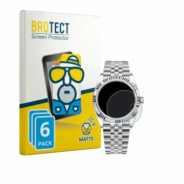 Vorderseite einer Produktverpackung mit dem Markenlogo BROTECT. Daneben ist das Gerät Rolex Datejust 36 mit dem zugehörigen Di