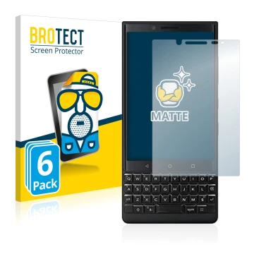 Vorderseite einer Produktverpackung mit dem Markenlogo BROTECT. Daneben ist das Gerät BlackBerry Key2 (Dual Sim) mit dem zugeh