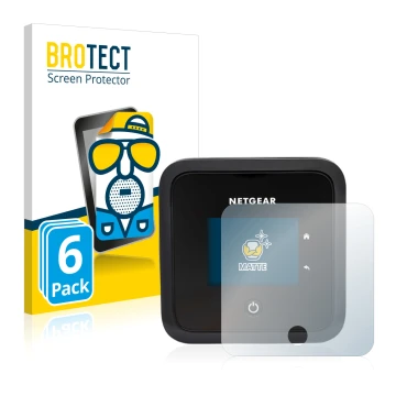 Vorderseite einer Produktverpackung mit dem Markenlogo BROTECT. Daneben ist das Gerät Netgear Nighthawk M5 mit dem zugehörigen