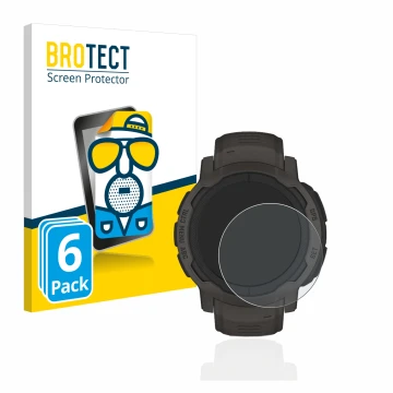 Vorderseite einer Produktverpackung mit dem Markenlogo BROTECT. Daneben ist das Gerät Garmin Instinct 2 mit dem zugehörigen Di