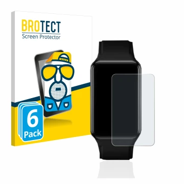 Vorderseite einer Produktverpackung mit dem Markenlogo BROTECT. Daneben ist das Gerät Oppo Watch Free mit dem zugehörigen Disp