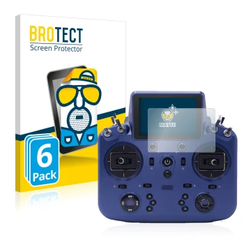 Vorderseite einer Produktverpackung mit dem Markenlogo BROTECT. Daneben ist das Gerät FrSky Tandem X18 mit dem zugehörigen Dis