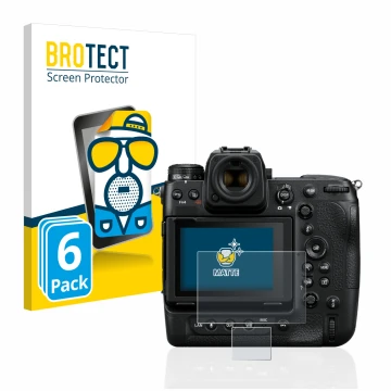 Vorderseite einer Produktverpackung mit dem Markenlogo BROTECT. Daneben ist das Gerät Nikon Z 9 (Display + Schulterdisplay) mi