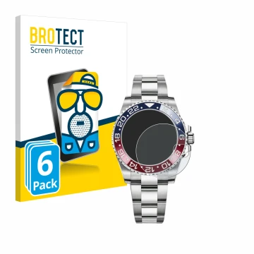 Vorderseite einer Produktverpackung mit dem Markenlogo BROTECT. Daneben ist das Gerät Rolex GMT-Master II mit dem zugehörigen 