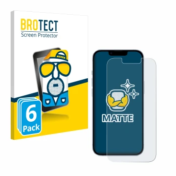 Vorderseite einer Produktverpackung mit dem Markenlogo BROTECT. Daneben ist das Gerät Apple iPhone 14 mit dem zugehörigen Disp