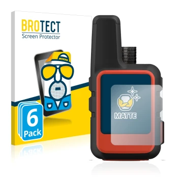 Vorderseite einer Produktverpackung mit dem Markenlogo BROTECT. Daneben ist das Gerät Garmin inReach Mini 2 mit dem zugehörige