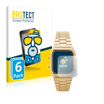 Vorderseite einer Produktverpackung mit dem Markenlogo BROTECT. Daneben ist das Gerät Casio AQ-230GA mit dem zugehörigen Displ