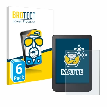 Vorderseite einer Produktverpackung mit dem Markenlogo BROTECT. Daneben ist das Gerät Kobo Clara 2E mit dem zugehörigen Displa