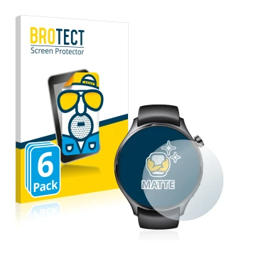 Vorderseite einer Produktverpackung mit dem Markenlogo BROTECT. Daneben ist das Gerät Xiaomi Watch S1 Pro mit dem zugehörigen 