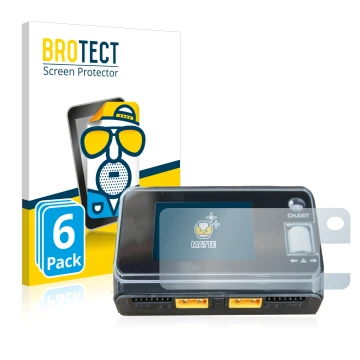 Vorderseite einer Produktverpackung mit dem Markenlogo BROTECT. Daneben ist das Gerät ToolkitRC M6D Dual Charger mit dem zugeh