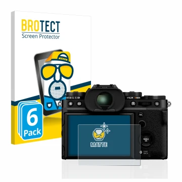 Vorderseite einer Produktverpackung mit dem Markenlogo BROTECT. Daneben ist das Gerät Fujifilm X-T5 mit dem zugehörigen Displa