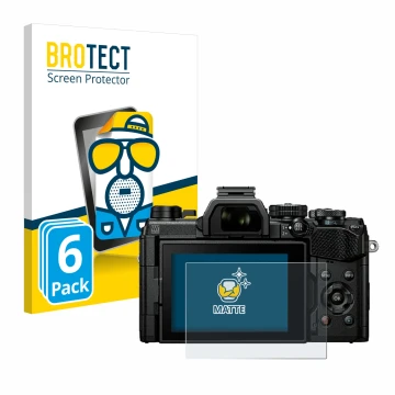 Vorderseite einer Produktverpackung mit dem Markenlogo BROTECT. Daneben ist das Gerät Olympus OM System OM-5 mit dem zugehörig